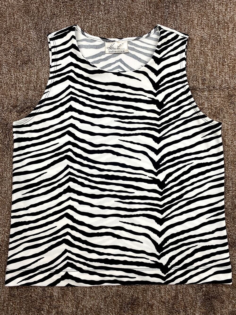 vtg Kathie Lee Collection Zebra Stripe Tank Top Women Medium Y2K